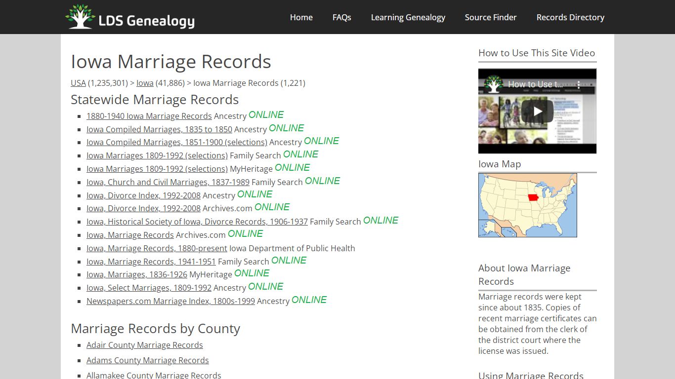 Iowa Marriage Records - LDS Genealogy